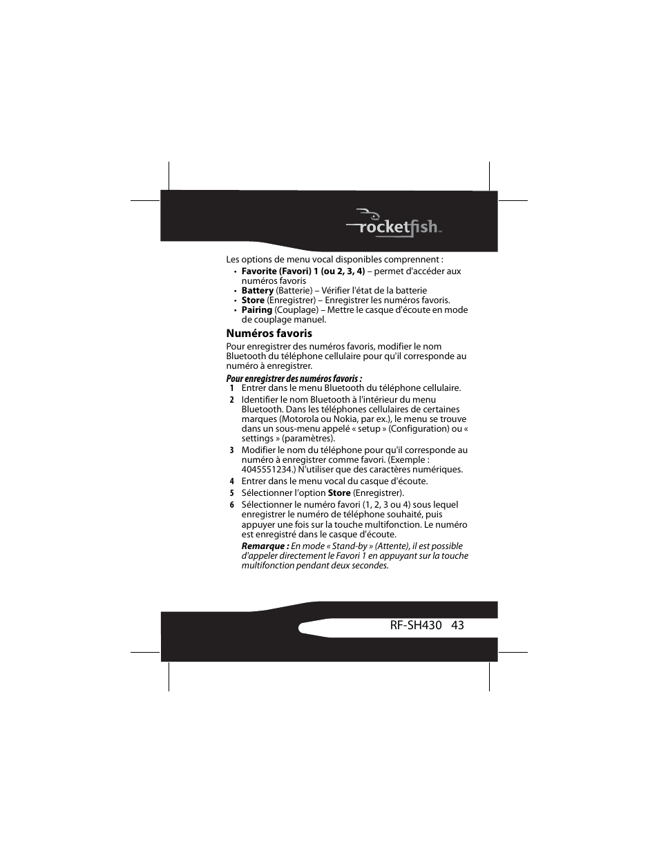 Numéros favoris | RocketFish RF-SH430 User Manual | Page 43 / 88