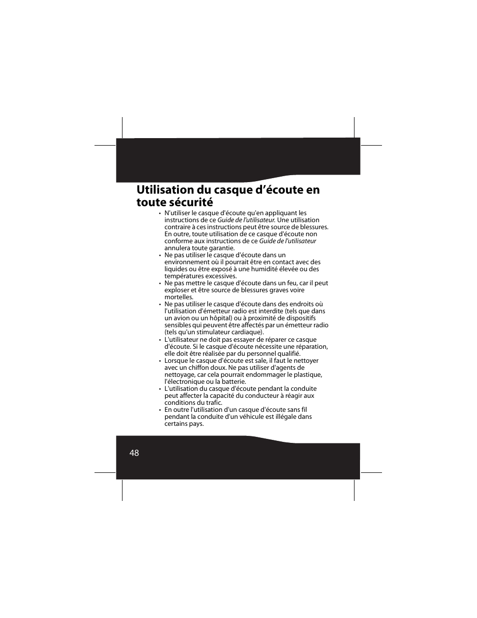 Utilisation du casque d’écoute en toute sécurité, Utilisation du casque d’écoute en toute sécurité48 | RocketFish RF-SH430 User Manual | Page 48 / 88