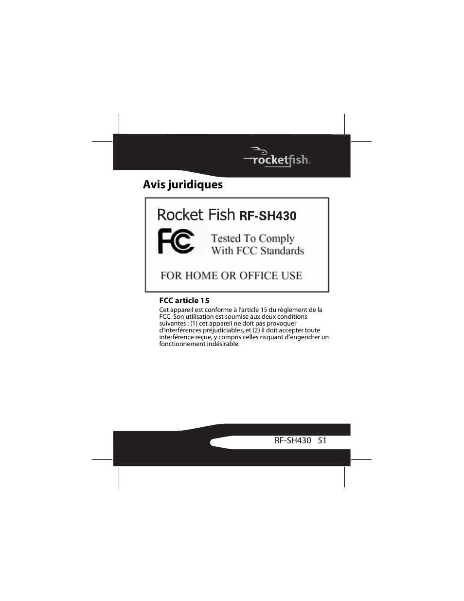 Avis juridiques, Fcc article 15 | RocketFish RF-SH430 User Manual | Page 51 / 88
