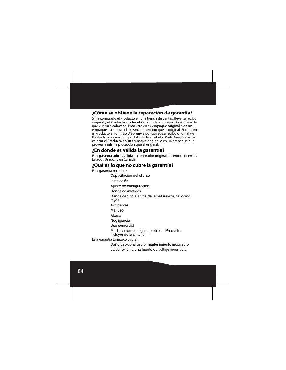 Cómo se obtiene la reparación de garantía, En dónde es válida la garantía, Qué es lo que no cubre la garantía | RocketFish RF-SH430 User Manual | Page 84 / 88