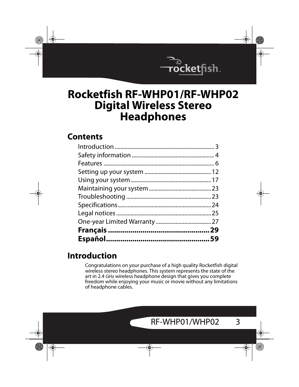 RocketFish RF-WHP01 User Manual | Page 3 / 92