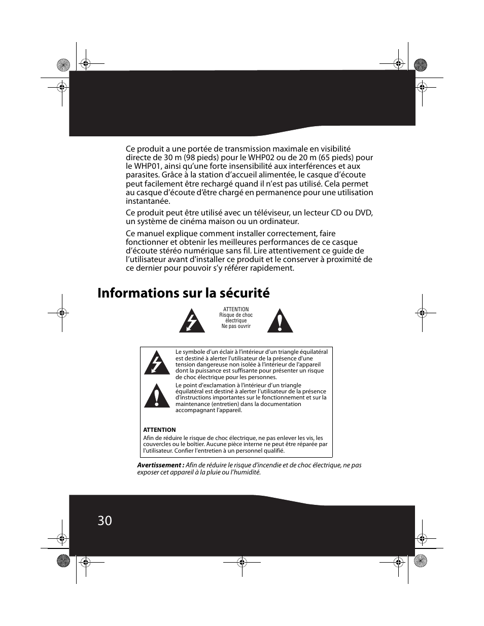Informations sur la sécurité | RocketFish RF-WHP01 User Manual | Page 30 / 92