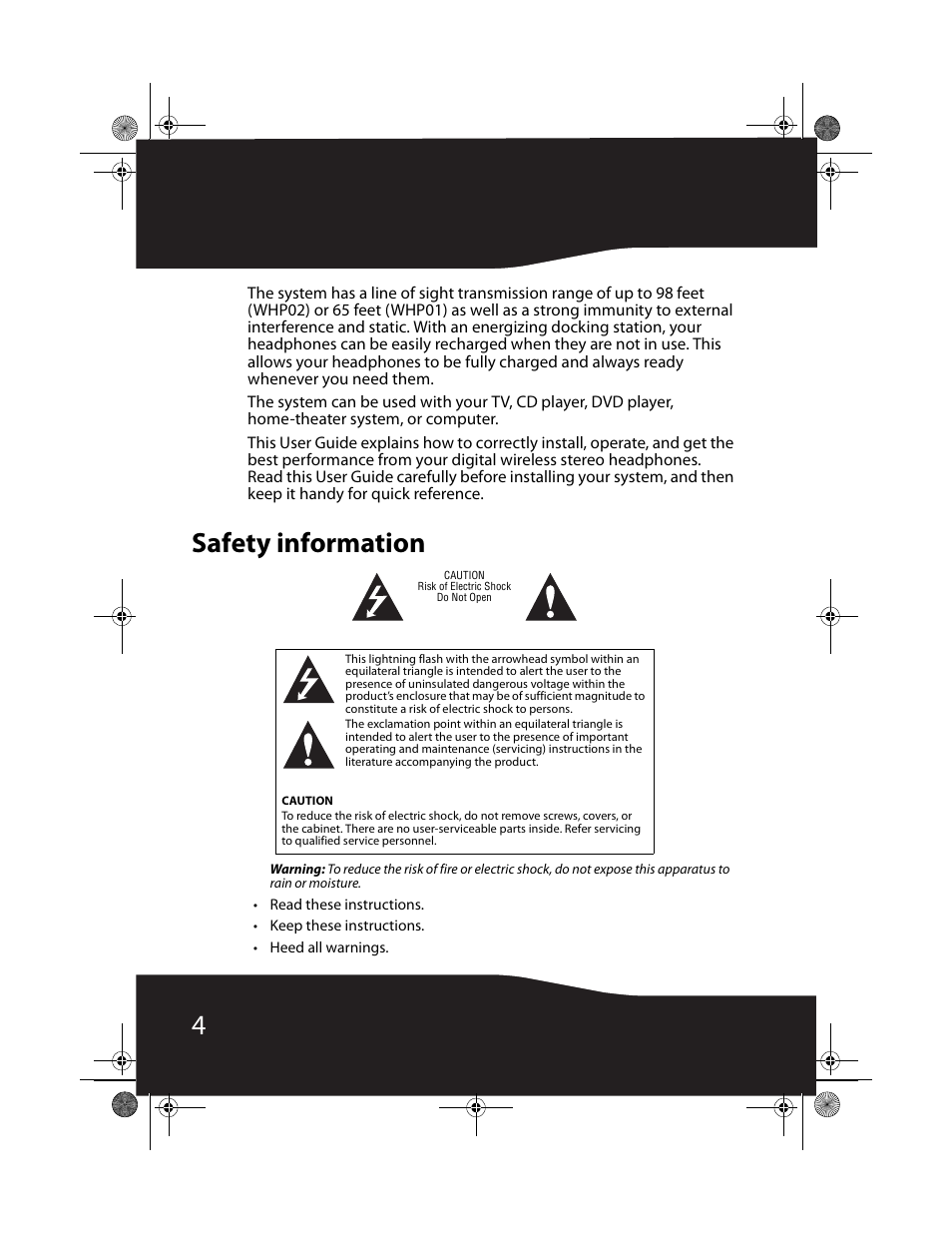 Safety information | RocketFish RF-WHP01 User Manual | Page 4 / 92
