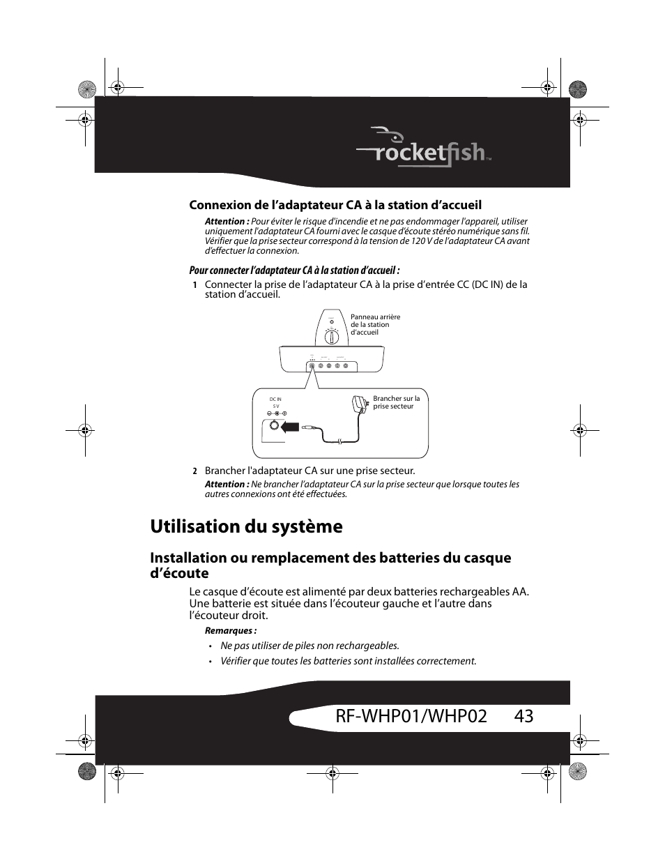 Utilisation du système | RocketFish RF-WHP01 User Manual | Page 43 / 92