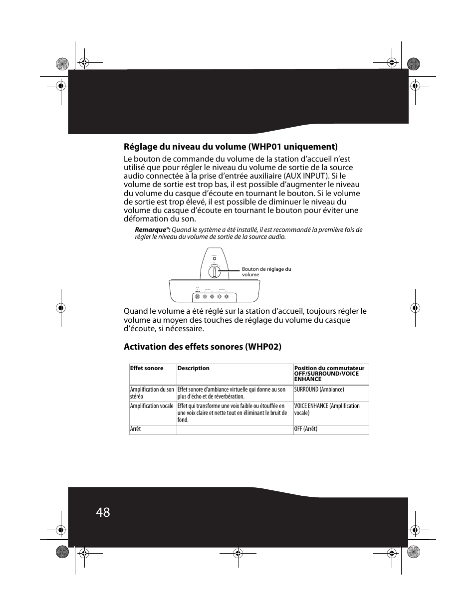 Réglage du niveau du volume (whp01 uniquement), Activation des effets sonores (whp02) | RocketFish RF-WHP01 User Manual | Page 48 / 92