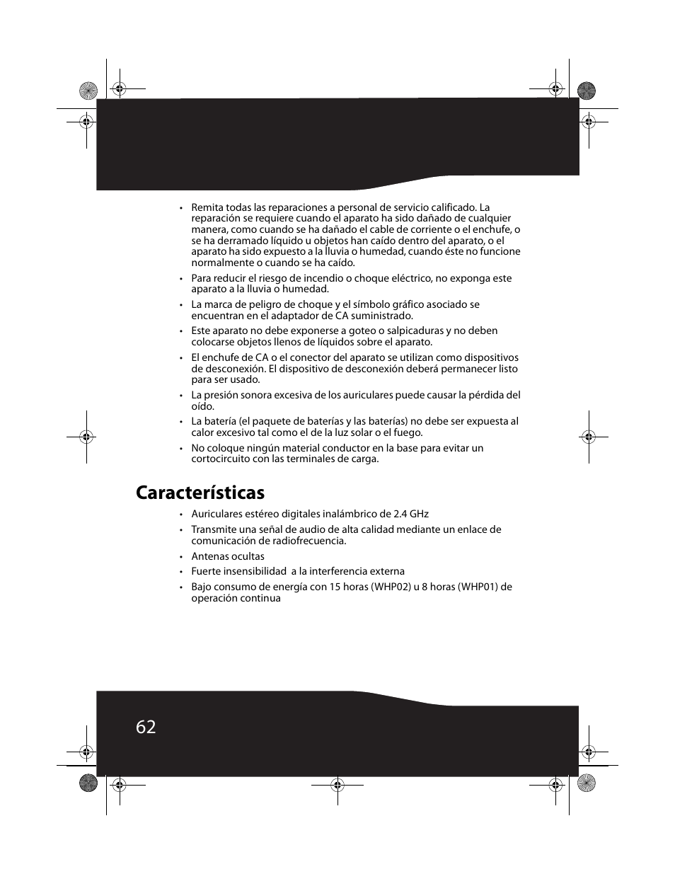 Características | RocketFish RF-WHP01 User Manual | Page 62 / 92