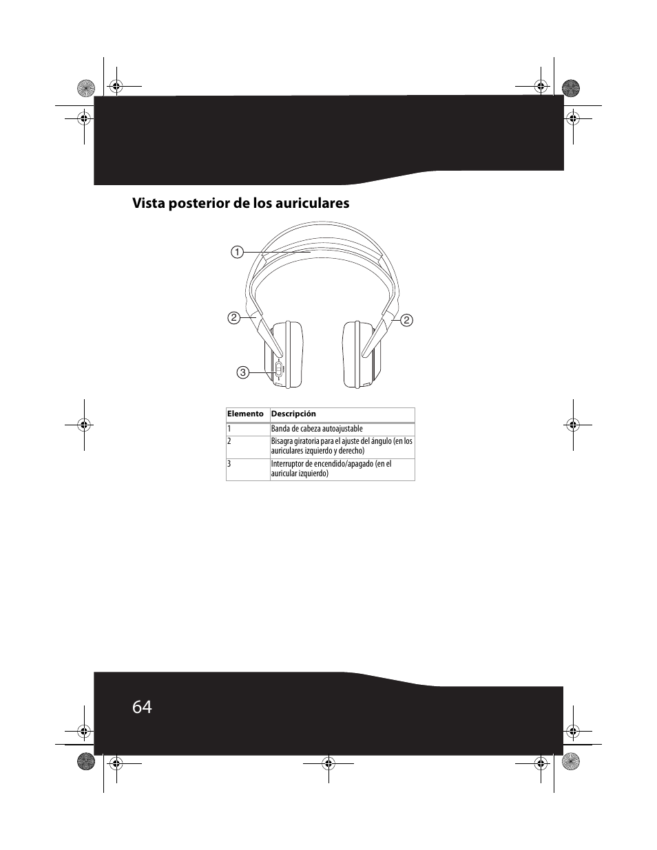 Vista posterior de los auriculares | RocketFish RF-WHP01 User Manual | Page 64 / 92