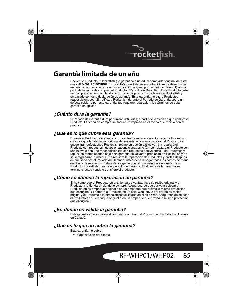 RocketFish RF-WHP01 User Manual | Page 85 / 92