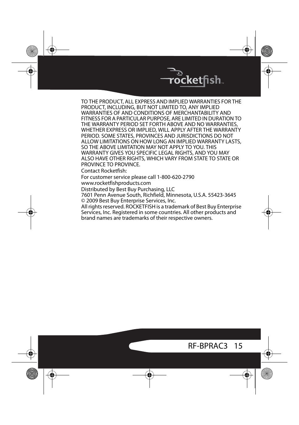 15 rf-bprac3 | RocketFish RF-BPRAC3 User Manual | Page 15 / 16