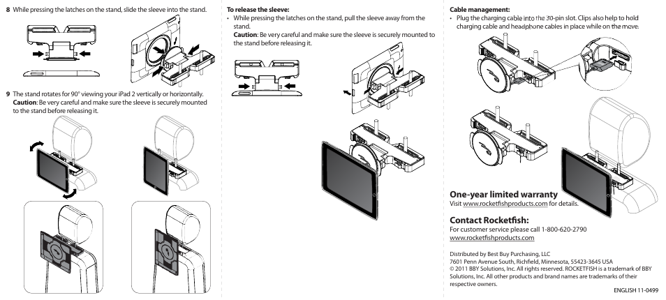 One-year limited warranty, Contact rocketfish | RocketFish RF-CARMNT2 User Manual | Page 2 / 2