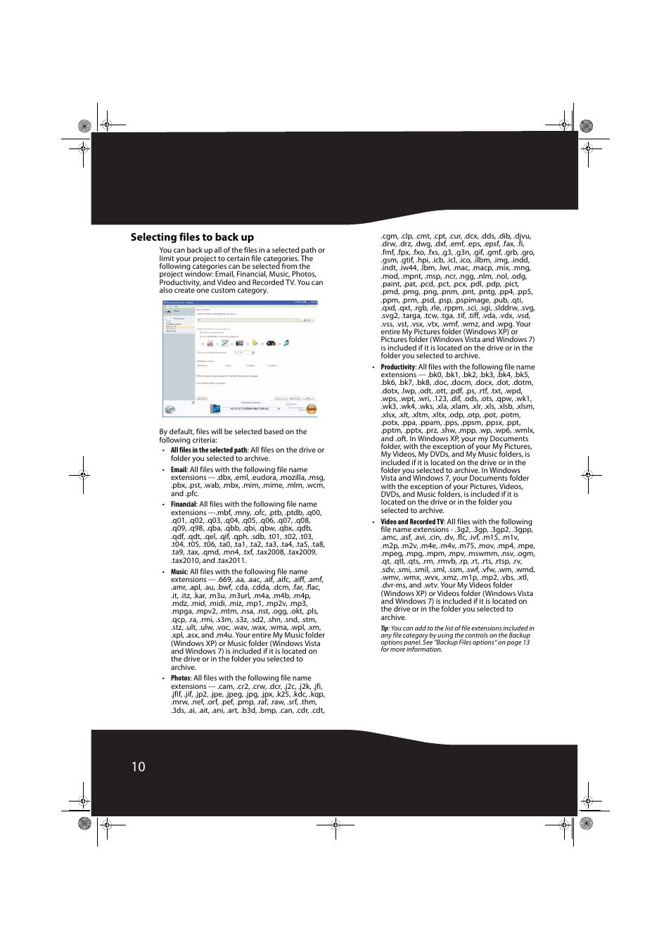 Selecting files to back up | RocketFish RF-HD3035 User Manual | Page 10 / 18