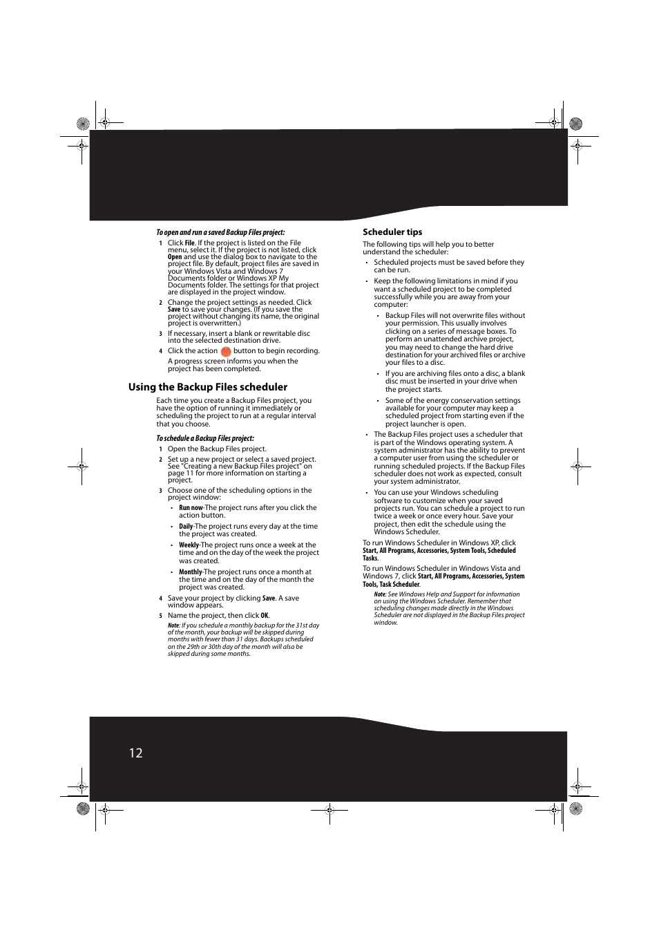 Using the backup files scheduler, Scheduler tips | RocketFish RF-HD3035 User Manual | Page 12 / 18