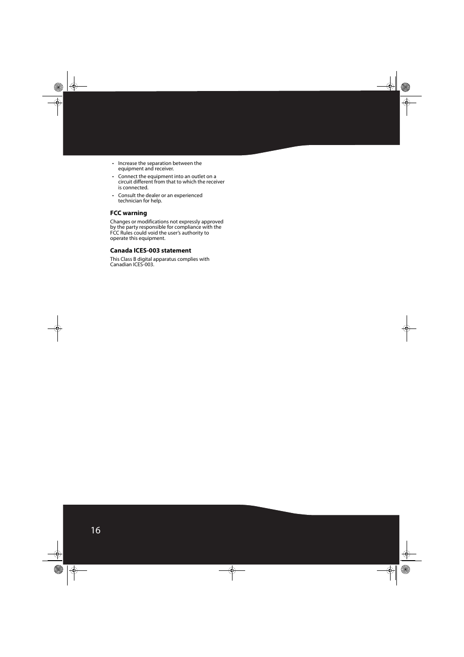 Fcc warning, Canada ices-003 statement | RocketFish RF-HD3035 User Manual | Page 16 / 18