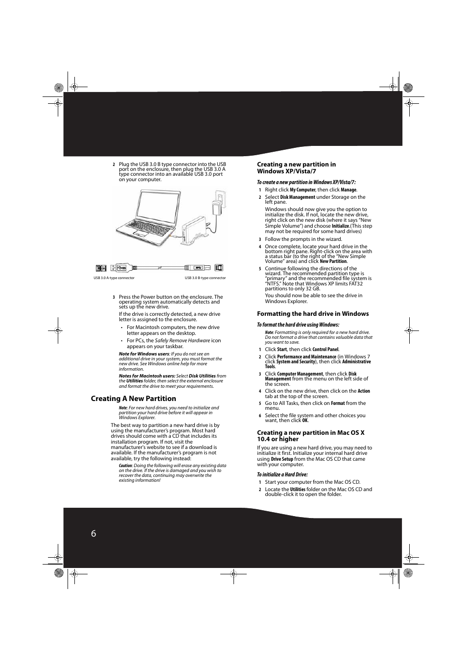 Creating a new partition, Creating a new partition in windows xp/vista/7, Formatting the hard drive in windows | RocketFish RF-HD3035 User Manual | Page 6 / 18