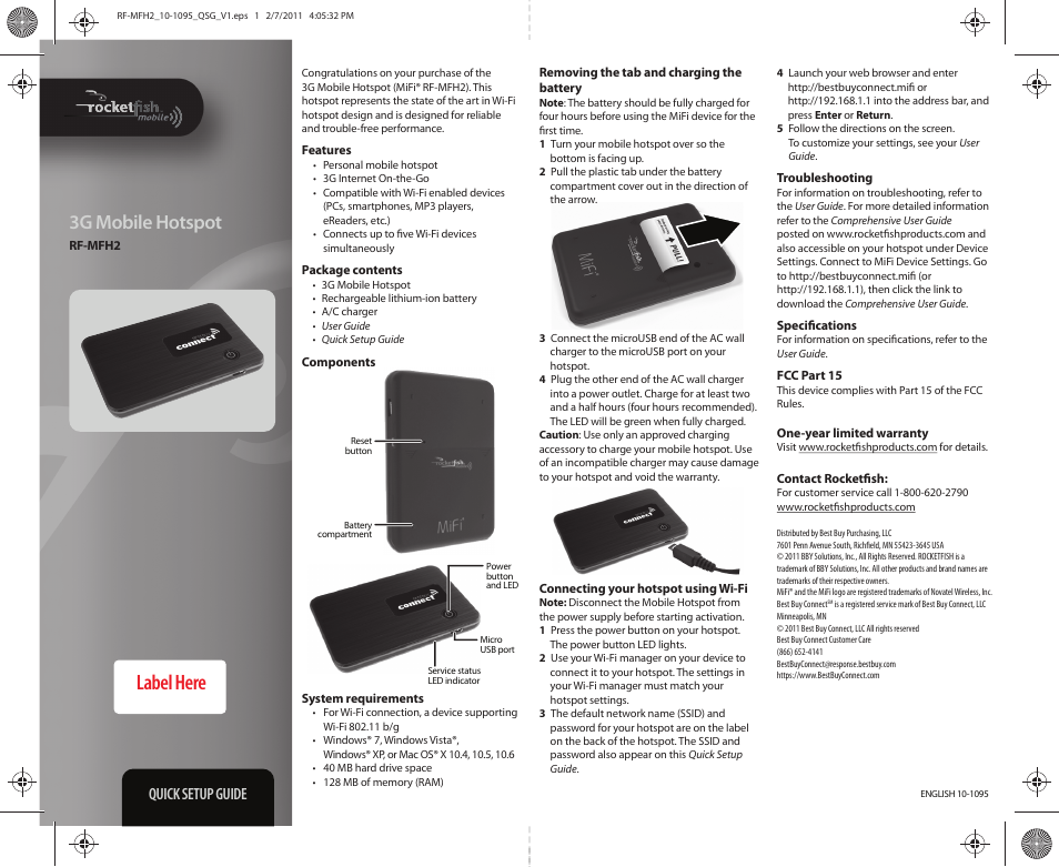 RocketFish 3G MOBILE HOTSPOT RF-MFH2 User Manual | 1 page