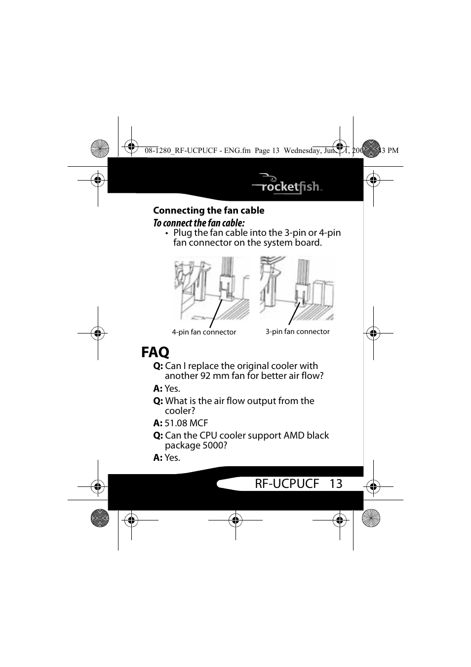 Connecting the fan cable, 13 rf-ucpucf | RocketFish RF-UCPUCF User Manual | Page 13 / 24