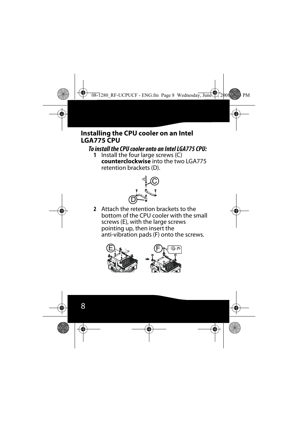 Installing the cpu cooler on an intel lga775 cpu | RocketFish RF-UCPUCF User Manual | Page 8 / 24