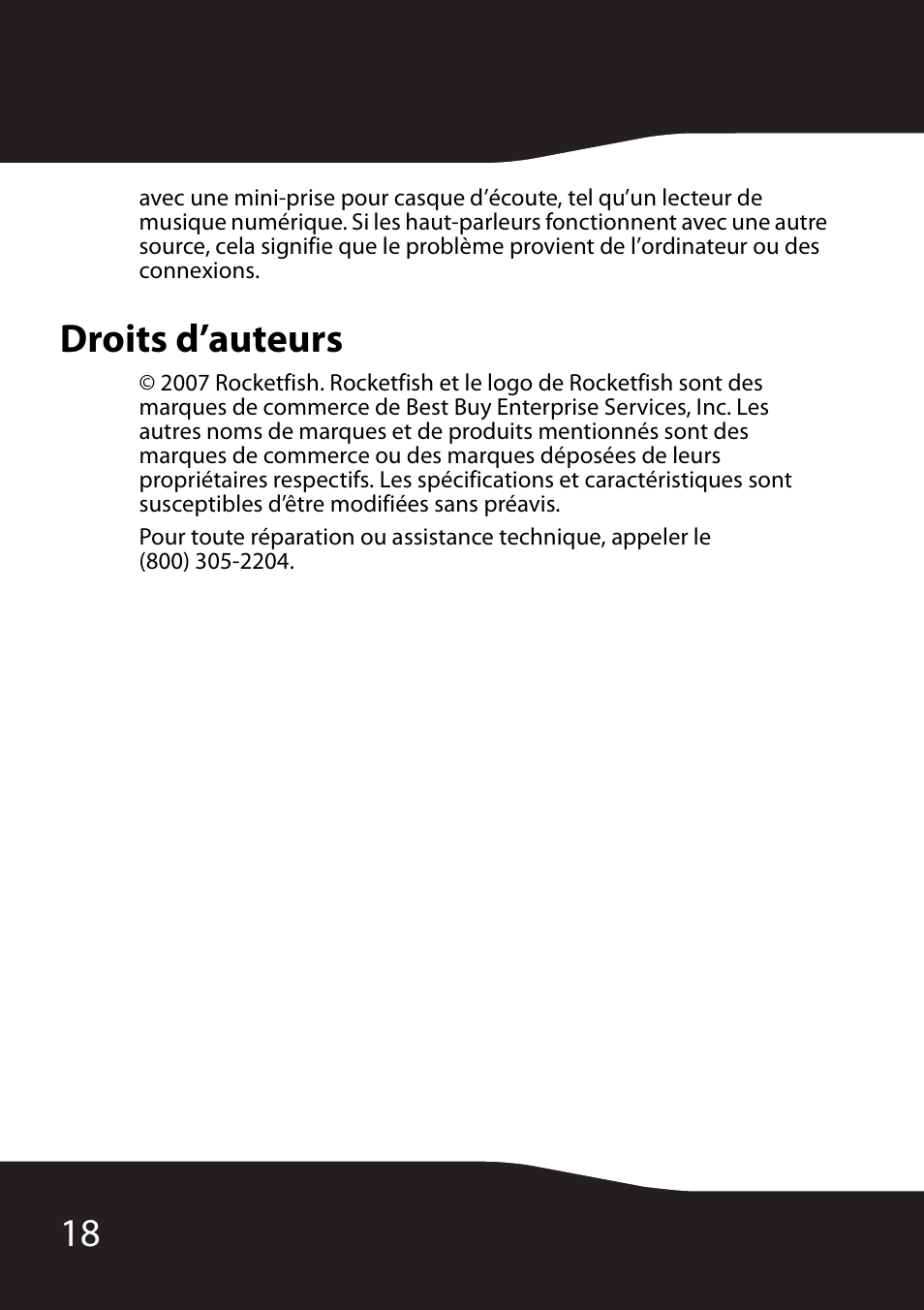 Droits d’auteurs | RocketFish RF-2990 User Manual | Page 20 / 34