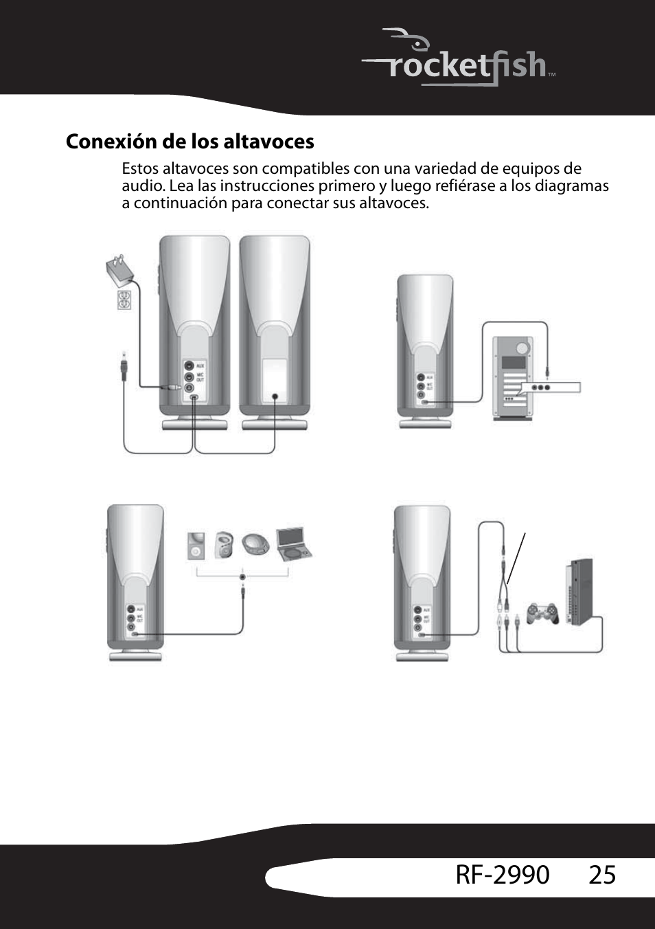 Conexión de los altavoces | RocketFish RF-2990 User Manual | Page 27 / 34