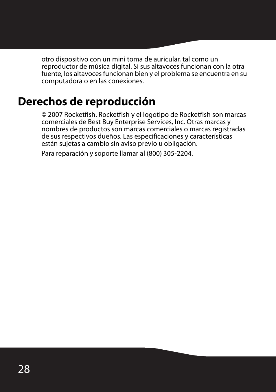 Derechos de reproducción | RocketFish RF-2990 User Manual | Page 30 / 34