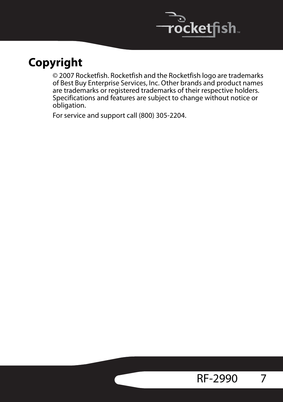 Copyright | RocketFish RF-2990 User Manual | Page 9 / 34