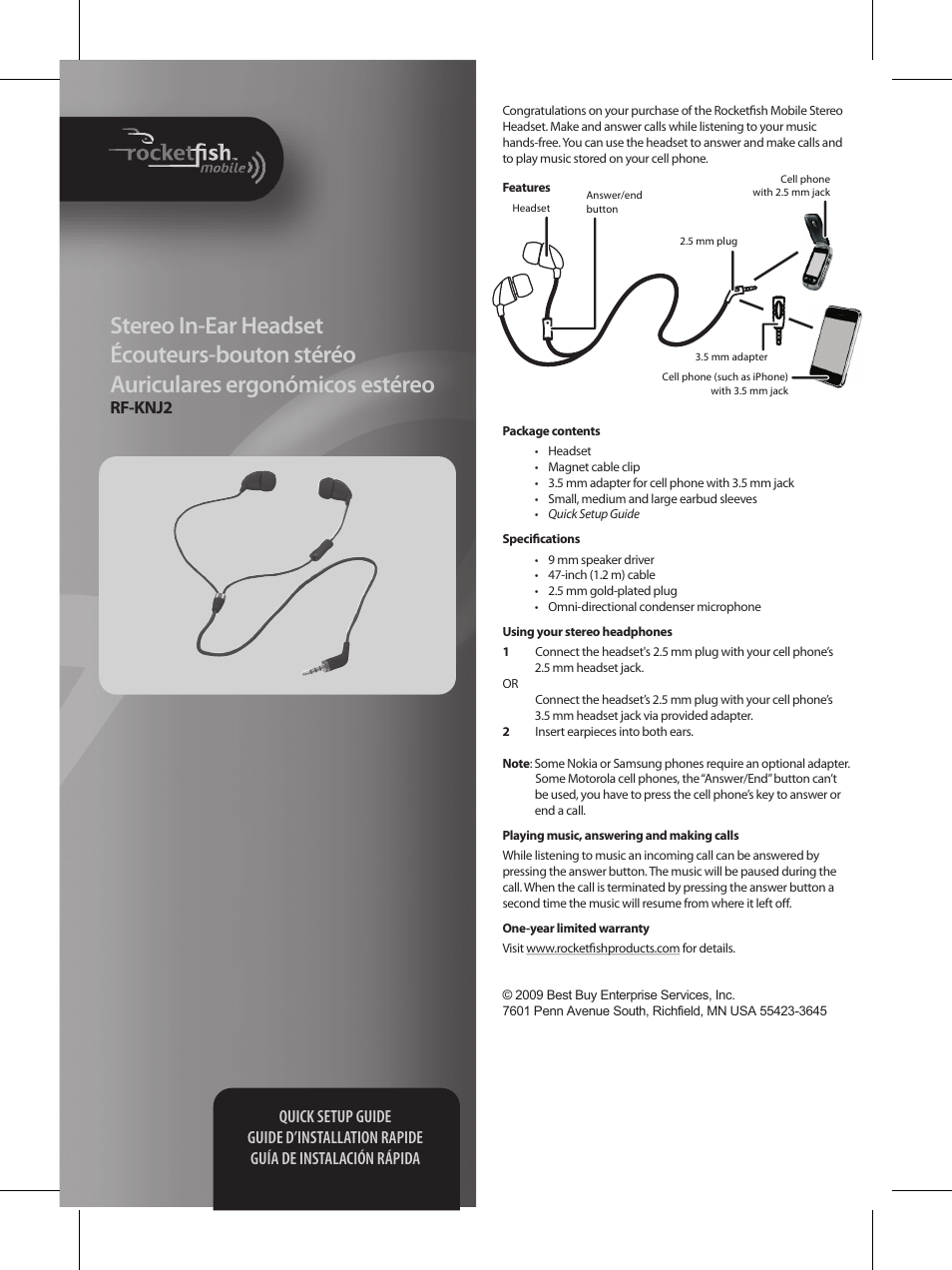 RocketFish RF-KNJ2 User Manual | 2 pages