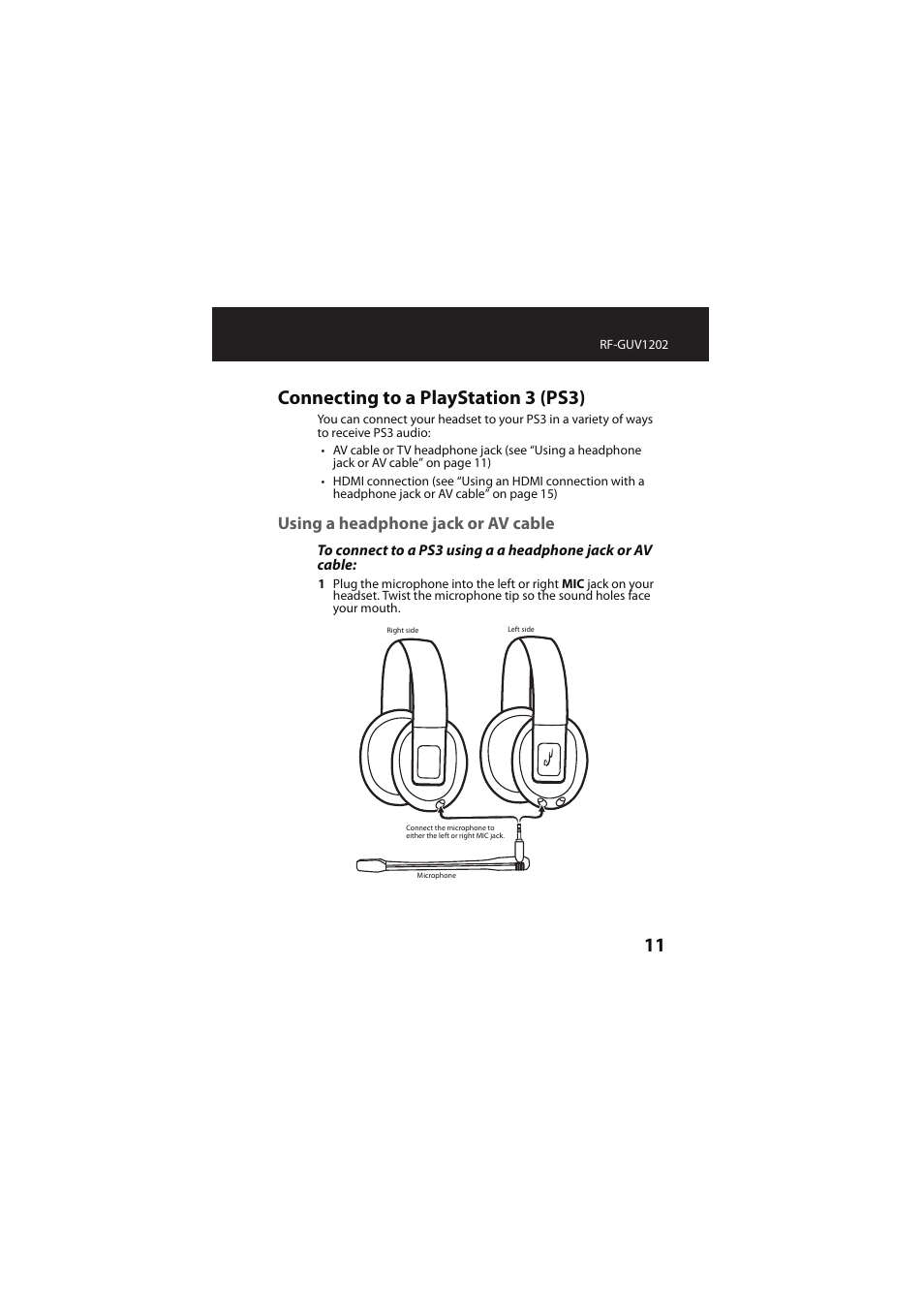 Connecting to a playstation 3 (ps3), Using a headphone jack or av cable | RocketFish RF-GUV1202 User Manual | Page 11 / 36