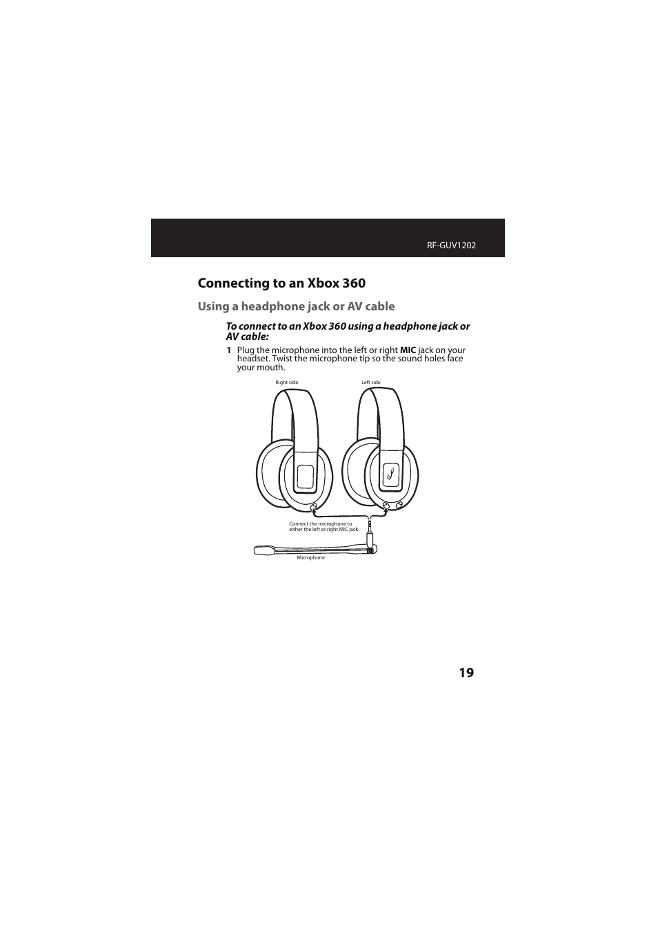 Connecting to an xbox 360, Using a headphone jack or av cable | RocketFish RF-GUV1202 User Manual | Page 19 / 36