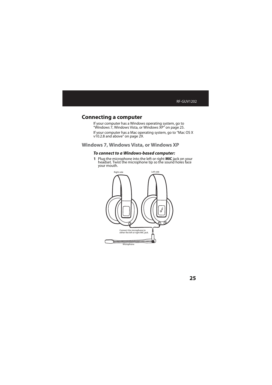 Connecting a computer, Windows 7, windows vista, or windows xp | RocketFish RF-GUV1202 User Manual | Page 25 / 36