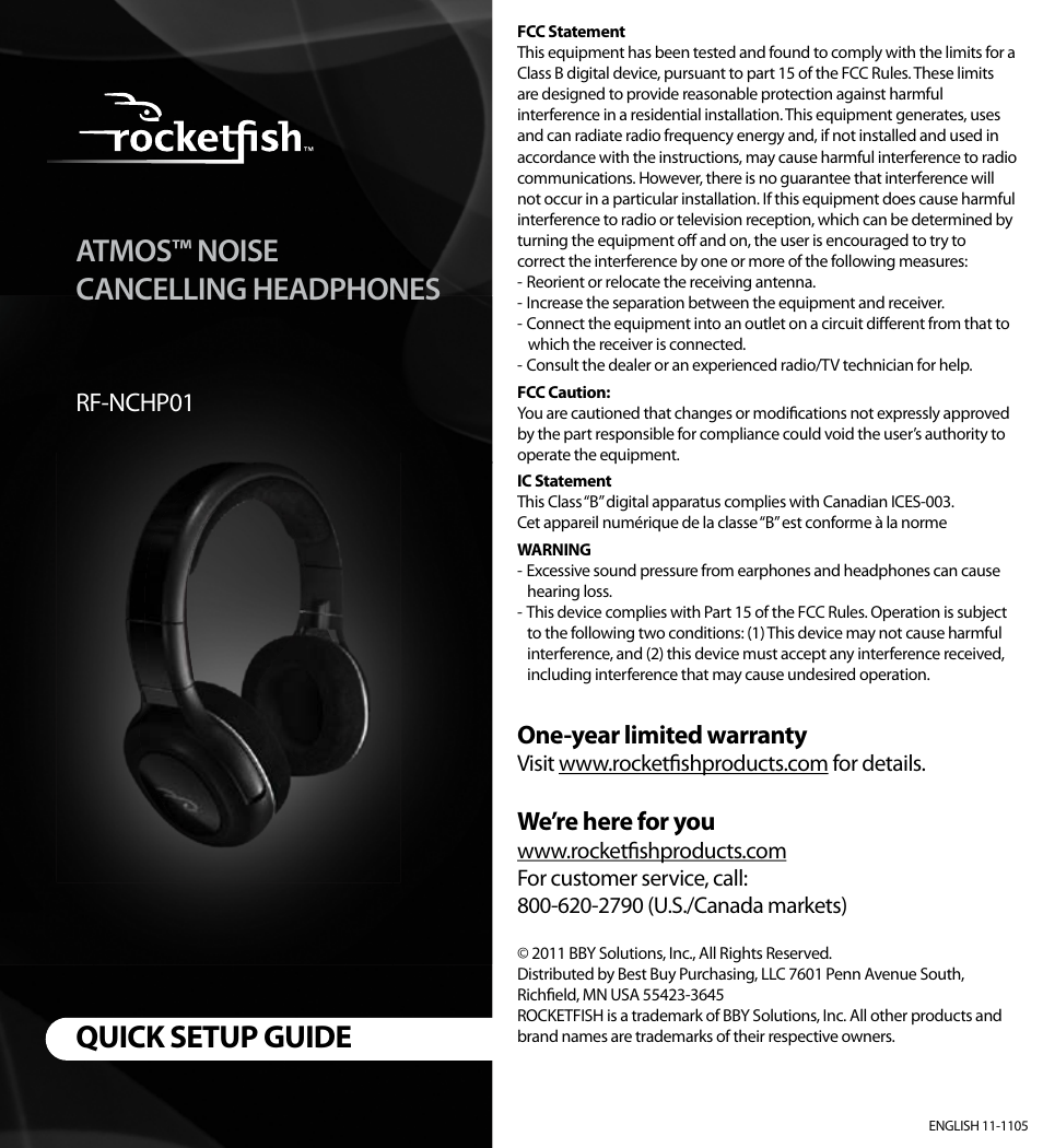 RocketFish ATMOS RF-NCHP01 User Manual | 2 pages
