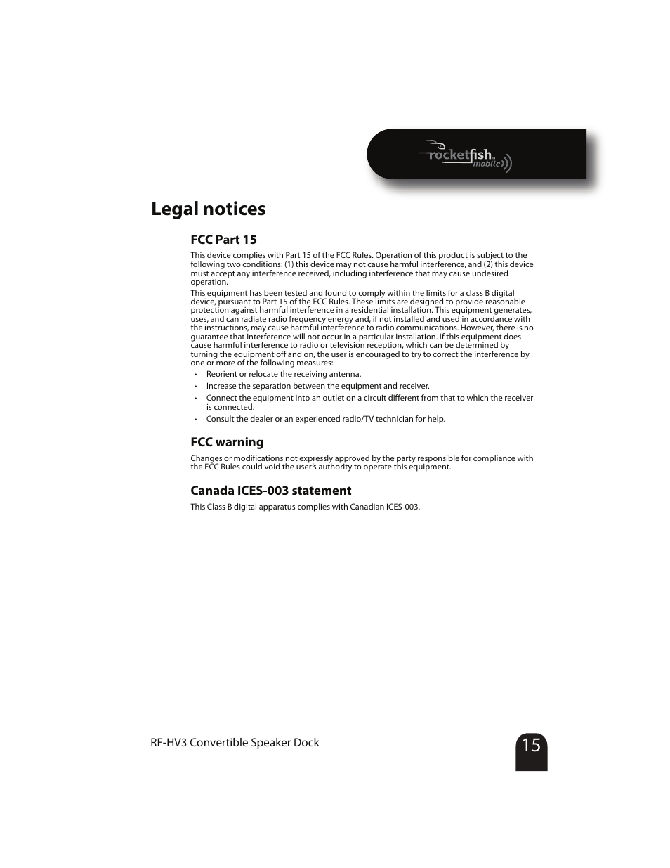 Legal notices | RocketFish RF-HV3 User Manual | Page 15 / 18