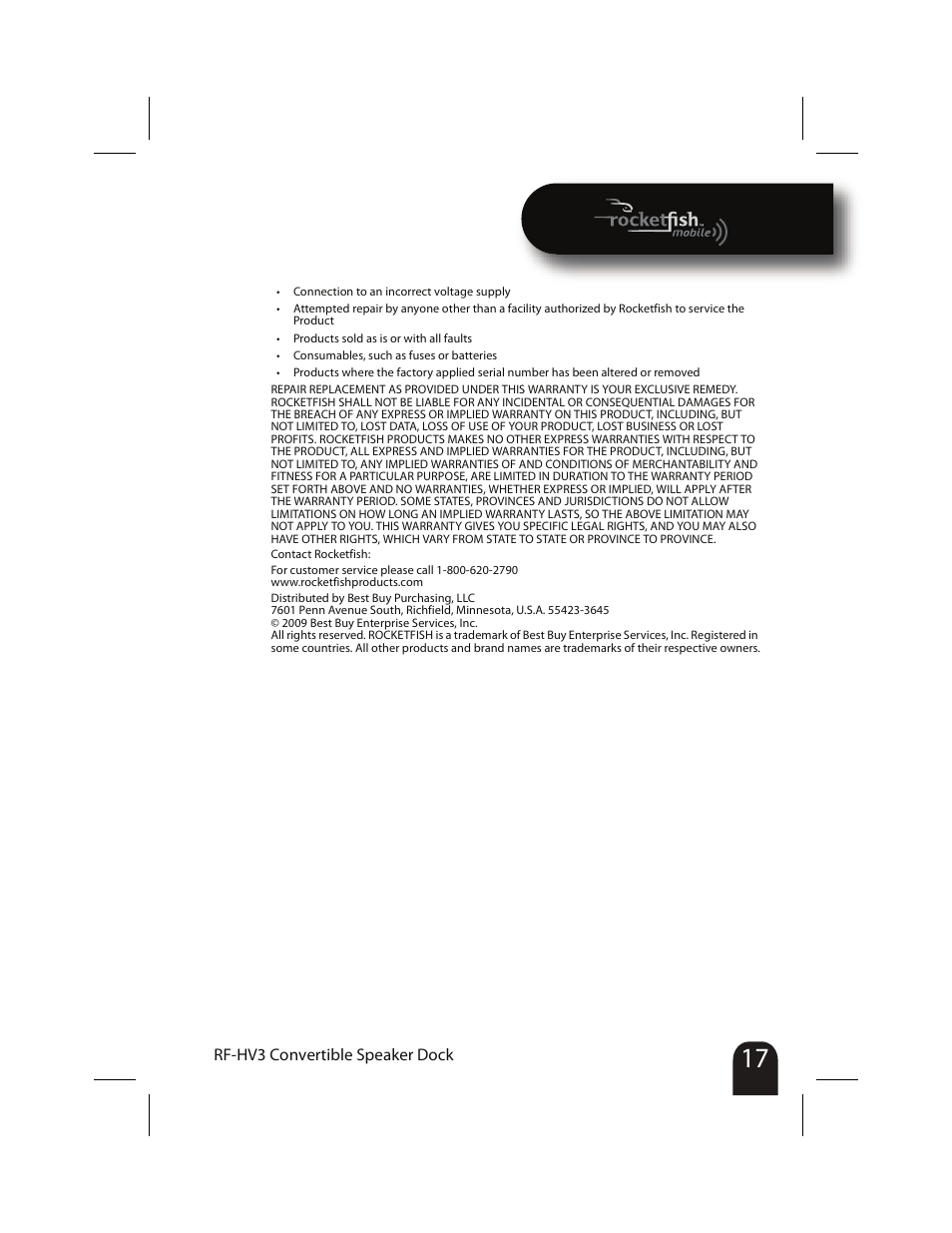 RocketFish RF-HV3 User Manual | Page 17 / 18