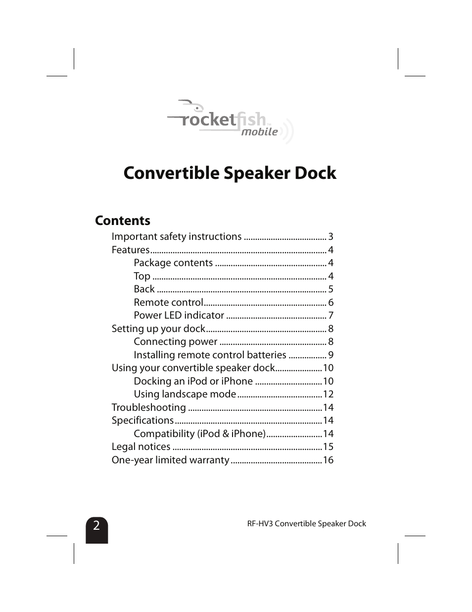 RocketFish RF-HV3 User Manual | Page 2 / 18
