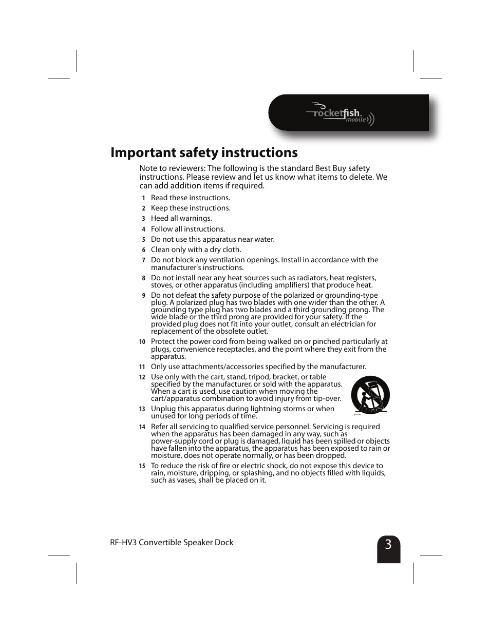Important safety instructions | RocketFish RF-HV3 User Manual | Page 3 / 18