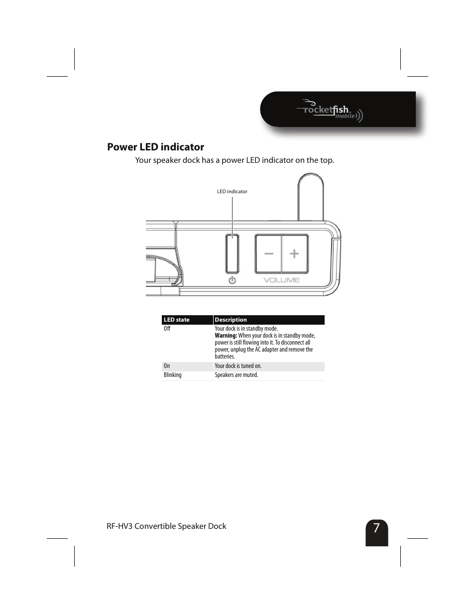 Power led indicator | RocketFish RF-HV3 User Manual | Page 7 / 18