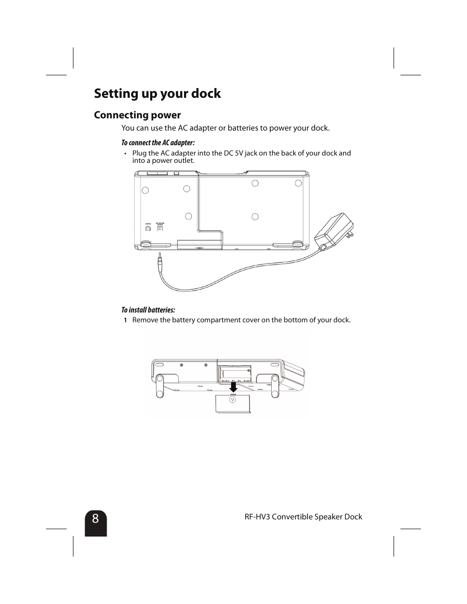 Setting up your dock, Connecting power | RocketFish RF-HV3 User Manual | Page 8 / 18