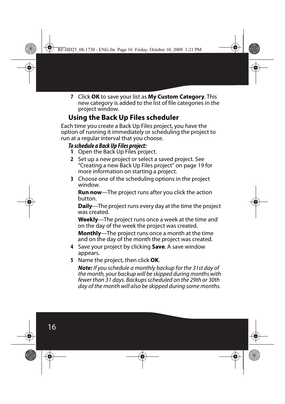 Using the back up files scheduler | RocketFish RF-HD25 User Manual | Page 18 / 36