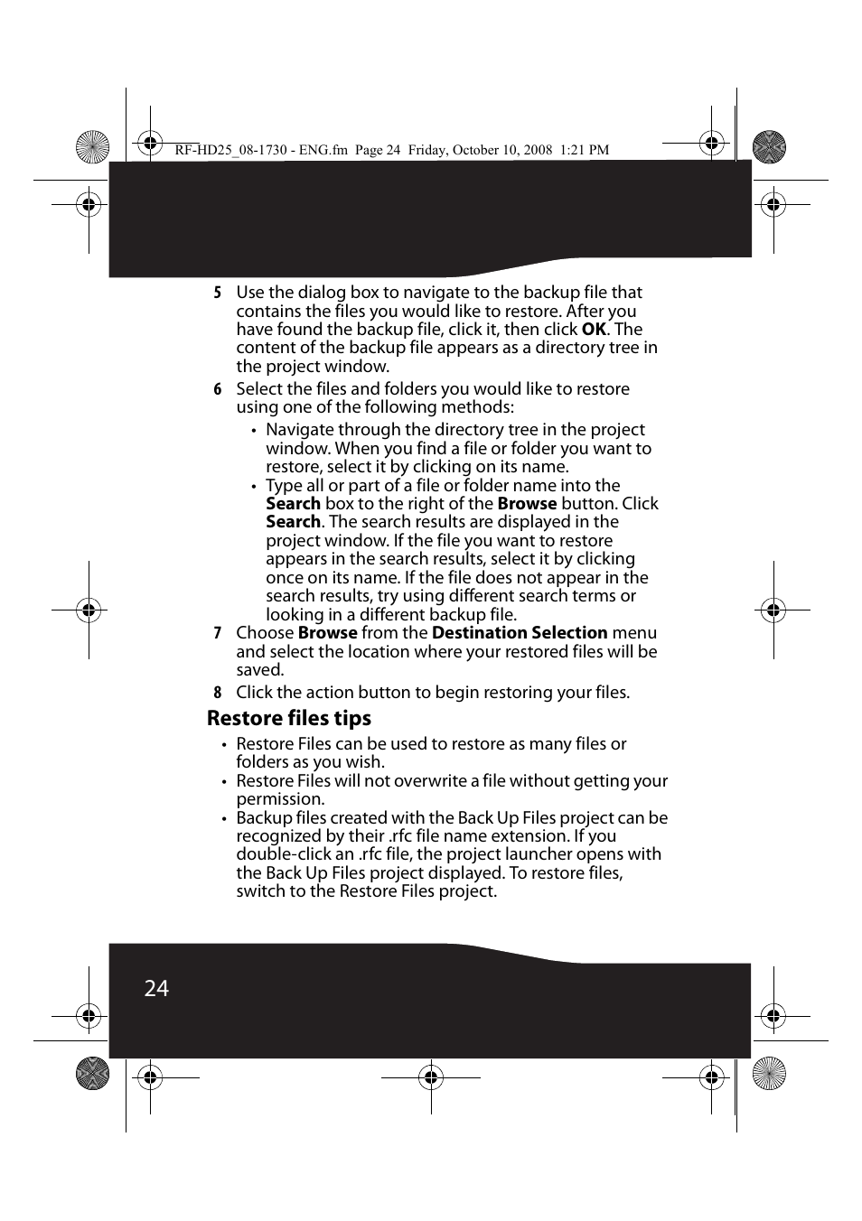 Restore files tips | RocketFish RF-HD25 User Manual | Page 26 / 36
