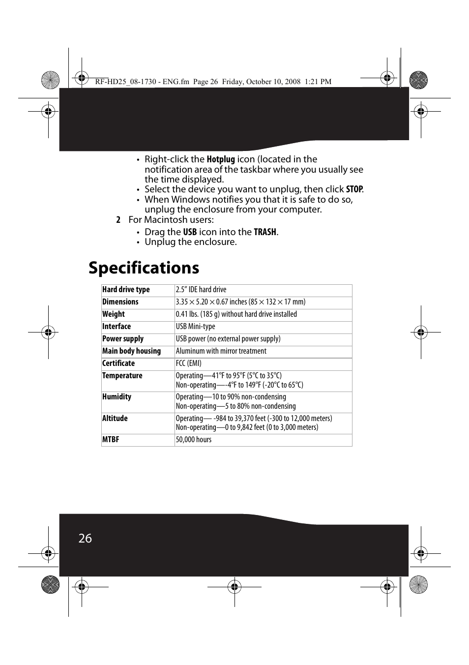 Specifications | RocketFish RF-HD25 User Manual | Page 28 / 36