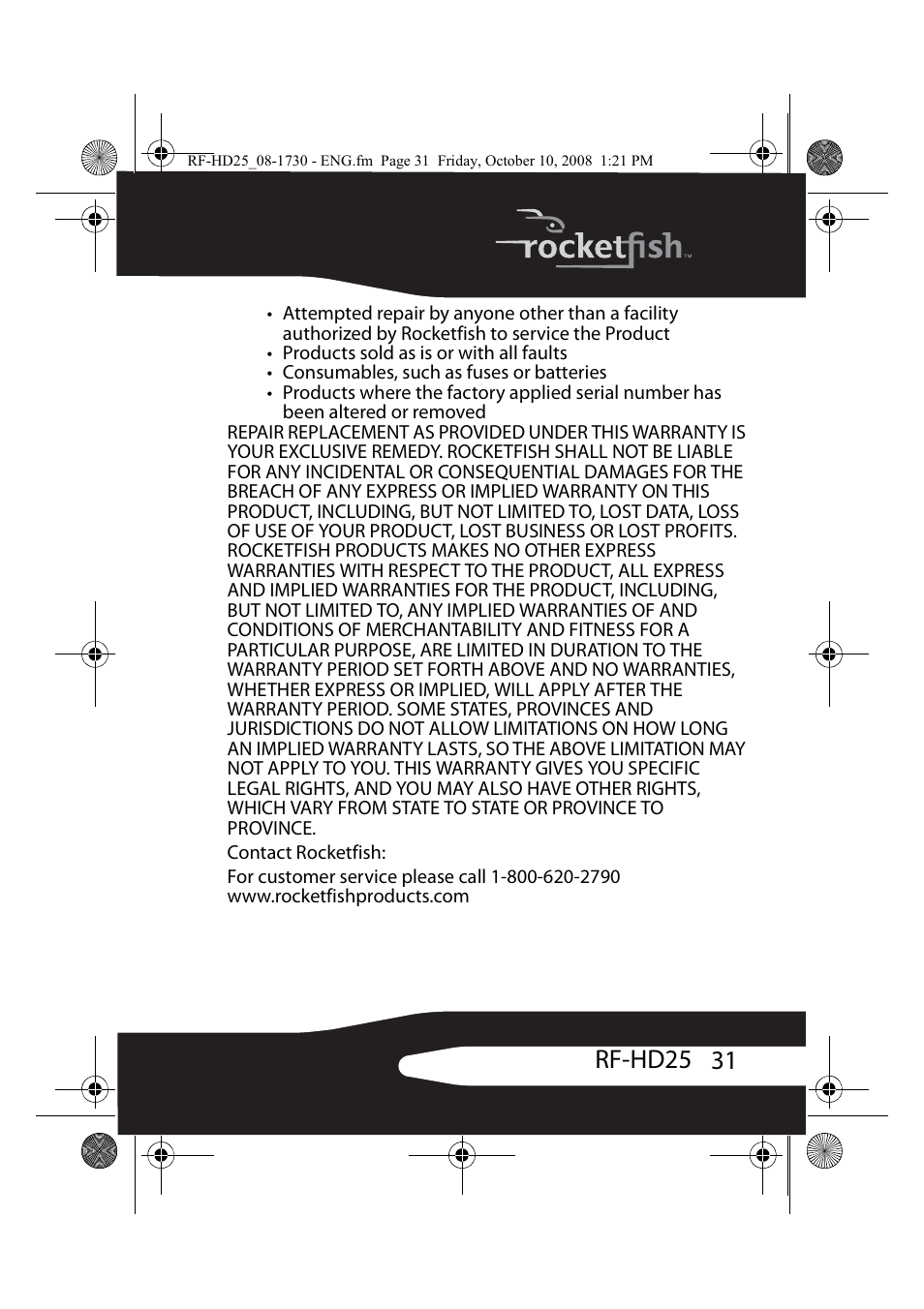 31 rf-hd25 | RocketFish RF-HD25 User Manual | Page 33 / 36