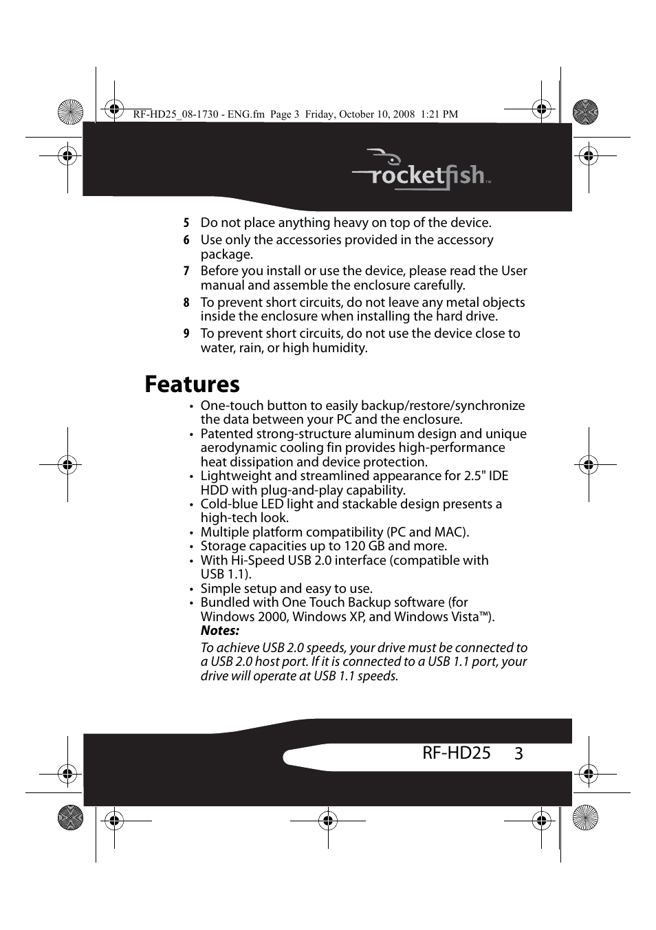 Features, 3rf-hd25 | RocketFish RF-HD25 User Manual | Page 5 / 36
