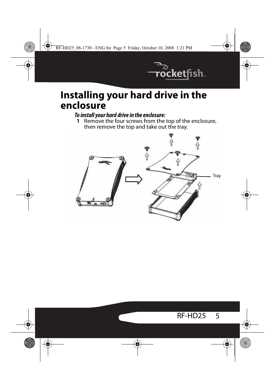 Installing your hard drive in the enclosure, 5rf-hd25 | RocketFish RF-HD25 User Manual | Page 7 / 36