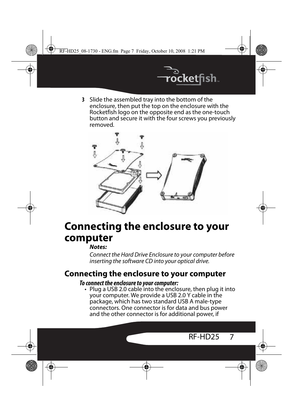 Connecting the enclosure to your computer, 7rf-hd25 | RocketFish RF-HD25 User Manual | Page 9 / 36