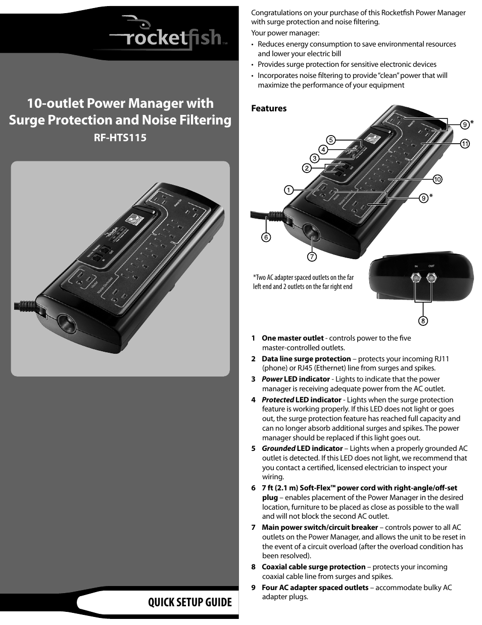RocketFish RF-HTS115 User Manual | 2 pages
