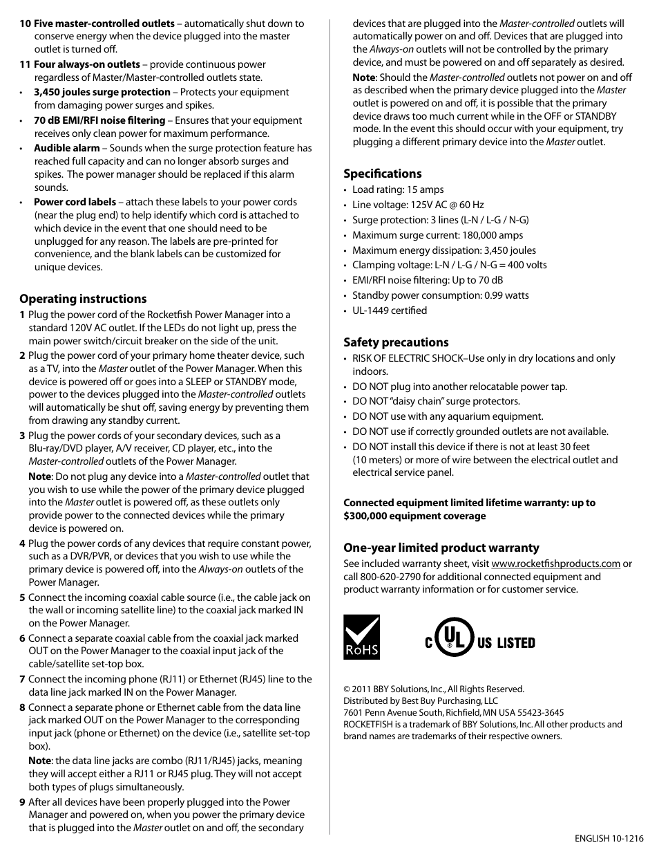RocketFish RF-HTS115 User Manual | Page 2 / 2