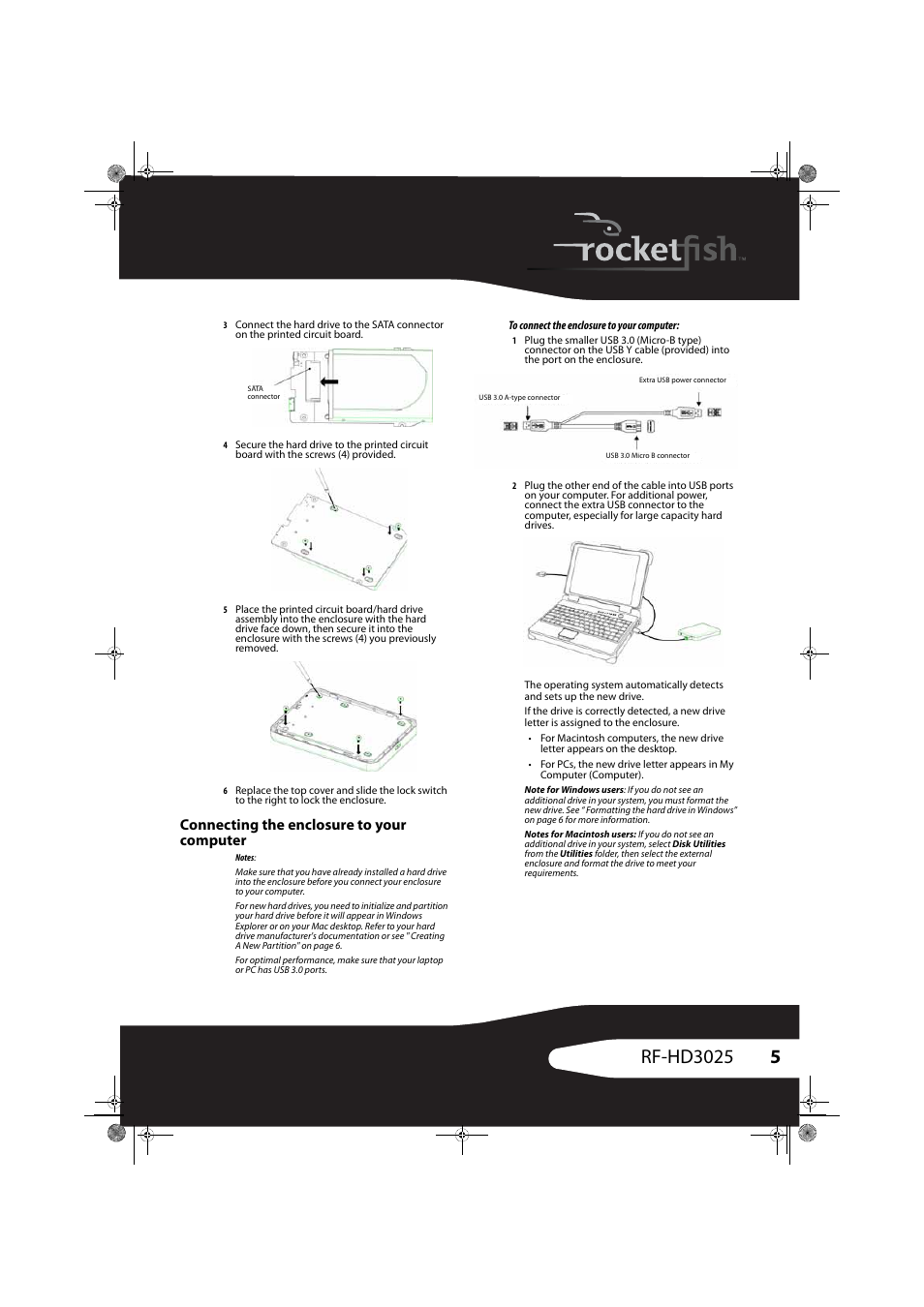 Connecting the enclosure to your computer | RocketFish RF-HD3025 User Manual | Page 5 / 16