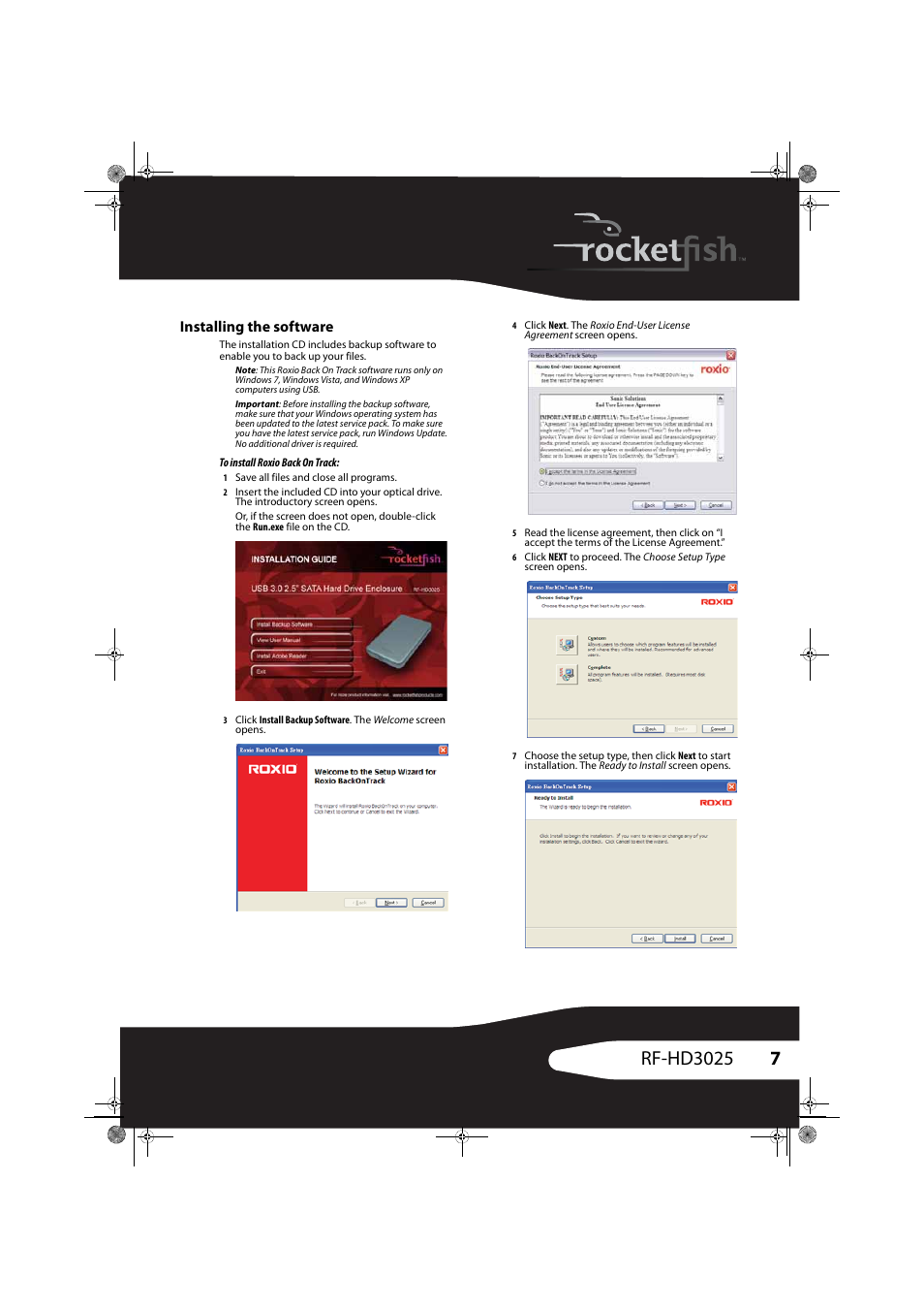 Installing the software | RocketFish RF-HD3025 User Manual | Page 7 / 16