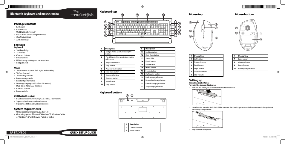 RocketFish RF-BTCMBO2 User Manual | 2 pages