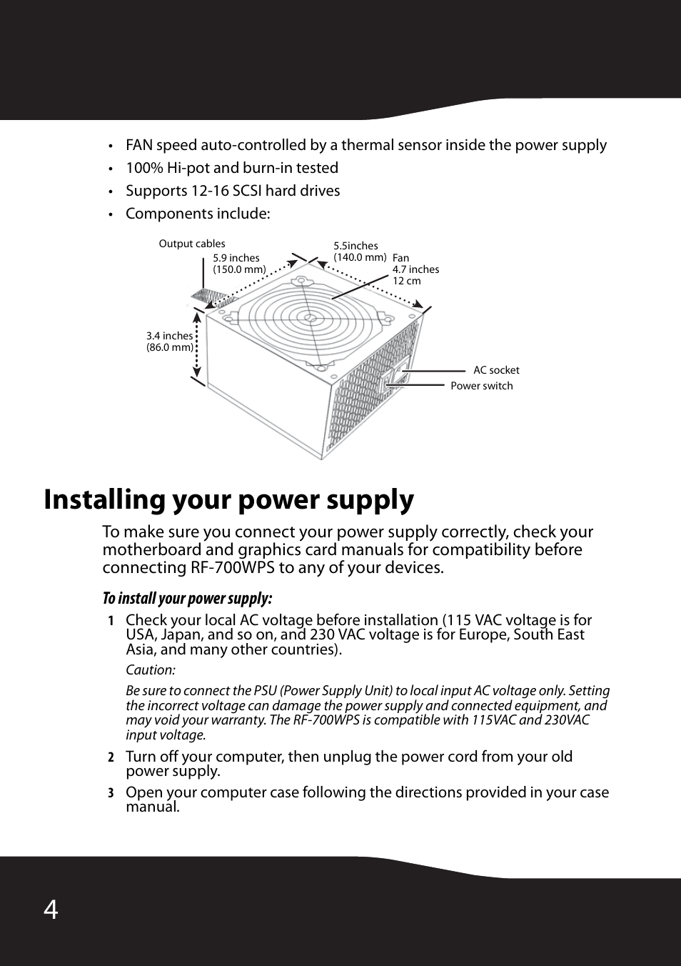 Installing your power supply | RocketFish RF-700WPS User Manual | Page 4 / 12