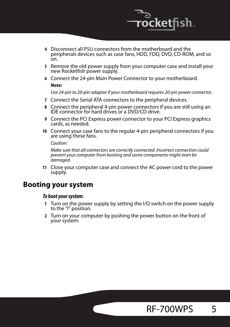 Booting your system, 5rf-700wps | RocketFish RF-700WPS User Manual | Page 5 / 12